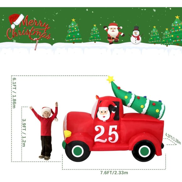 ⚡7.8FT Christmas Inflatable Red Car Built-in LED Light Yard Outdoor Decorations - Picture 2 of 9